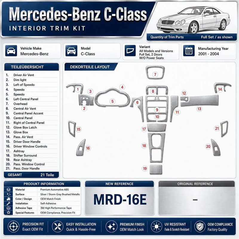 Mercedes-Benz C Class 2001-2004 3D Cockpit Dekor Interieurleisten Set Full Set / as shown in product diagram-teilig