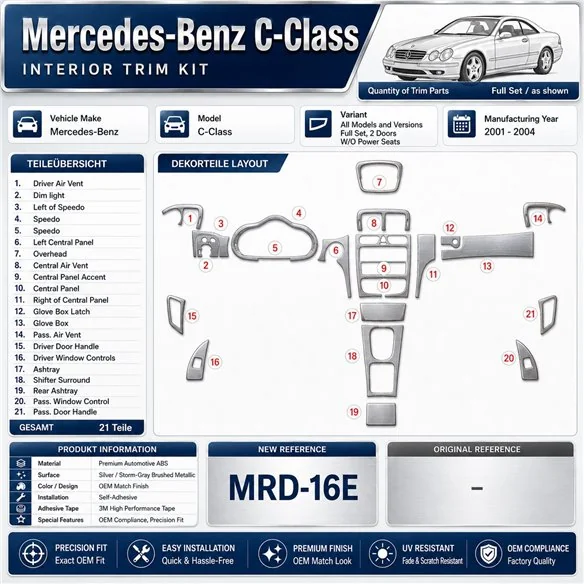 Mercedes-Benz C Class 2001-2004 3D Cockpit Dekor Interieurleisten Set Full Set / as shown in product diagram-teilig
