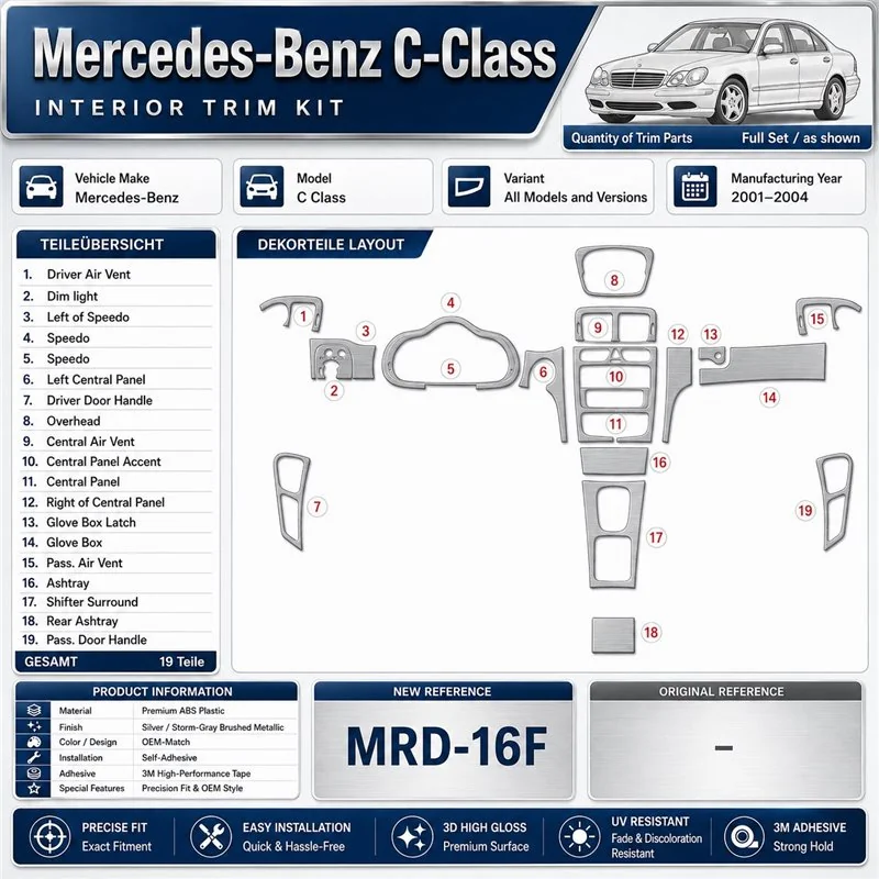 Mercedes-Benz C Class 2001-2004 3D Cockpit Dekor Interieurleisten Set Full Set / as shown in product diagram-teilig