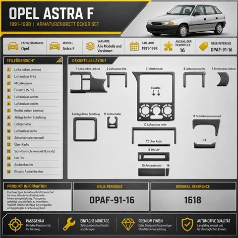 Opel Astra F 1991-1998 3D Cockpit Dekor Interieurleisten Set 16-teilig