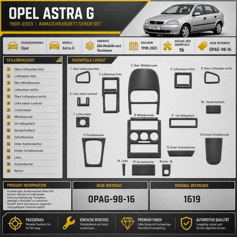 Opel Astra G 1998-2003 3D Cockpit Dekor Interieurleisten Set 16-teilig