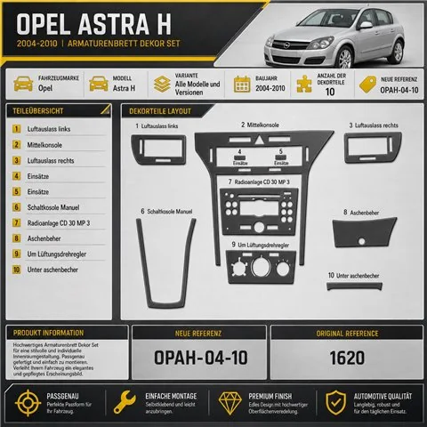 Opel Astra H 2004-2010 3D Cockpit Dekor Interieurleisten Set 10-teilig