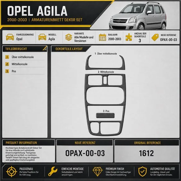 Opel Agila 2000-2003 3D Cockpit Dekor Interieurleisten Set 3-teilig