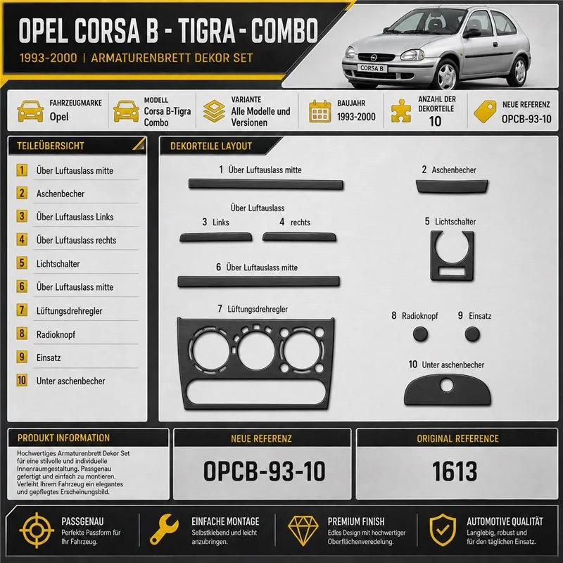 Opel Corsa B-Tigra ­ Combo 1993-2000 3D Cockpit Dekor Interieurleisten Set 10-teilig