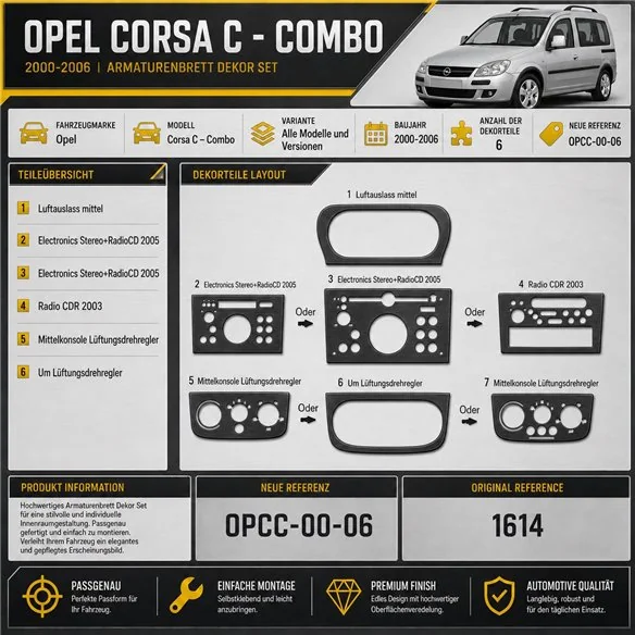 Opel Corsa C – Combo 2000-2006 3D Cockpit Dekor Interieurleisten Set 6-teilig
