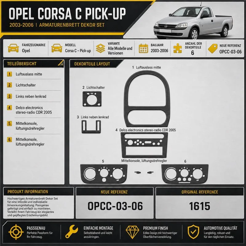 Opel Corsa C – Pick-up 2003-2006 3D Cockpit Dekor Interieurleisten Set 6-teilig