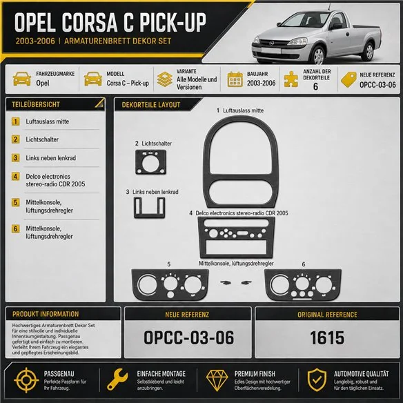 Opel Corsa C – Pick-up 2003-2006 3D Cockpit Dekor Interieurleisten Set 6-teilig