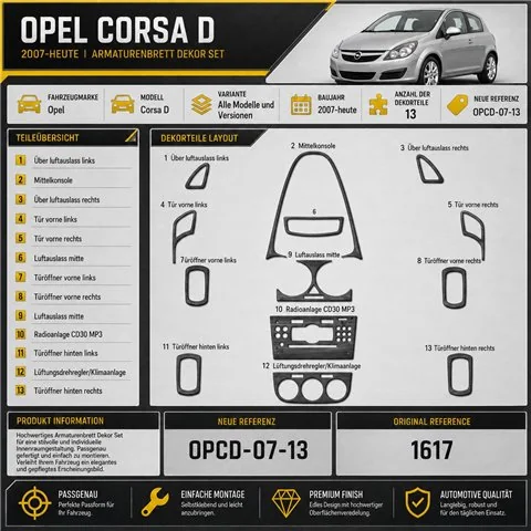 Opel Corsa D 2007-heute 3D Cockpit Dekor Interieurleisten Set 13-teilig 2
