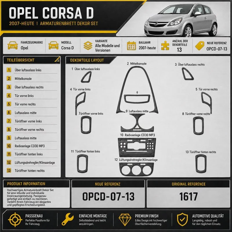 Opel Corsa D 2007-heute 3D Cockpit Dekor Interieurleisten Set 13-teilig
