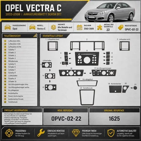 Opel Vectra C 2002-2008 3D Cockpit Dekor Interieurleisten Set 22-teilig