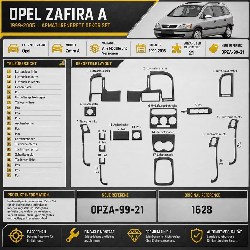 Opel Zafira A 1999-2005 3D Cockpit Dekor Interieurleisten Set 21-teilig