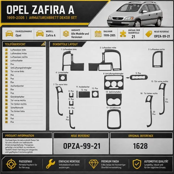 Opel Zafira A 1999-2005 3D Cockpit Dekor Interieurleisten Set 21-teilig