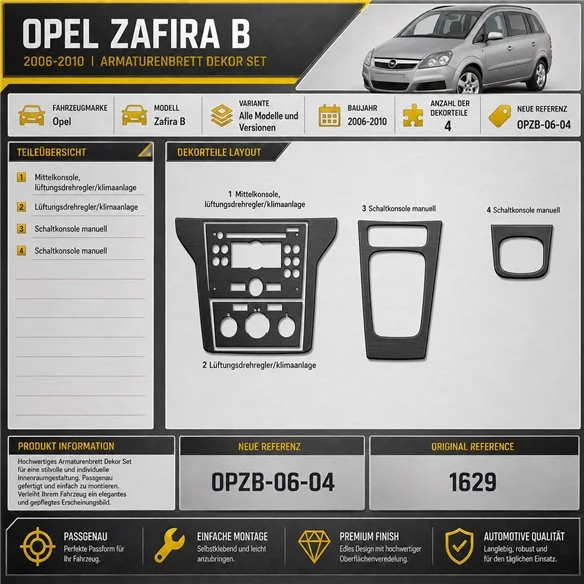 Opel Zafira B 2006-2010 3D Cockpit Dekor Interieurleisten Set 4-teilig