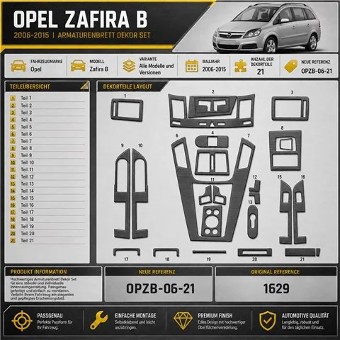 Opel Zafira B 2006-2015 3D Cockpit Dekor Interieurleisten Set 21-teilig