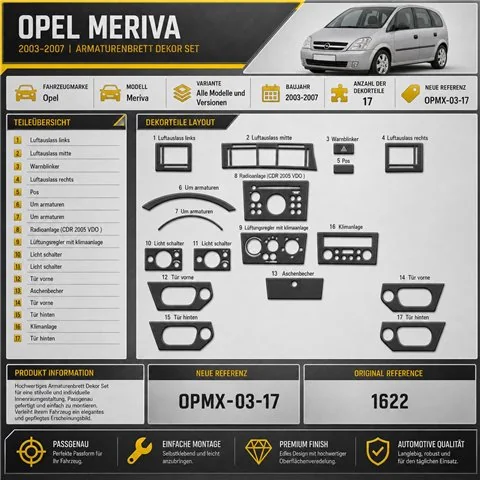 Opel Meriva 2003-2007 3D Cockpit Dekor Interieurleisten Set 17-teilig