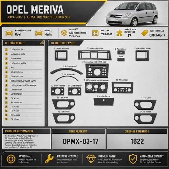 Opel Meriva 2003-2007 3D Cockpit Dekor Interieurleisten Set 17-teilig