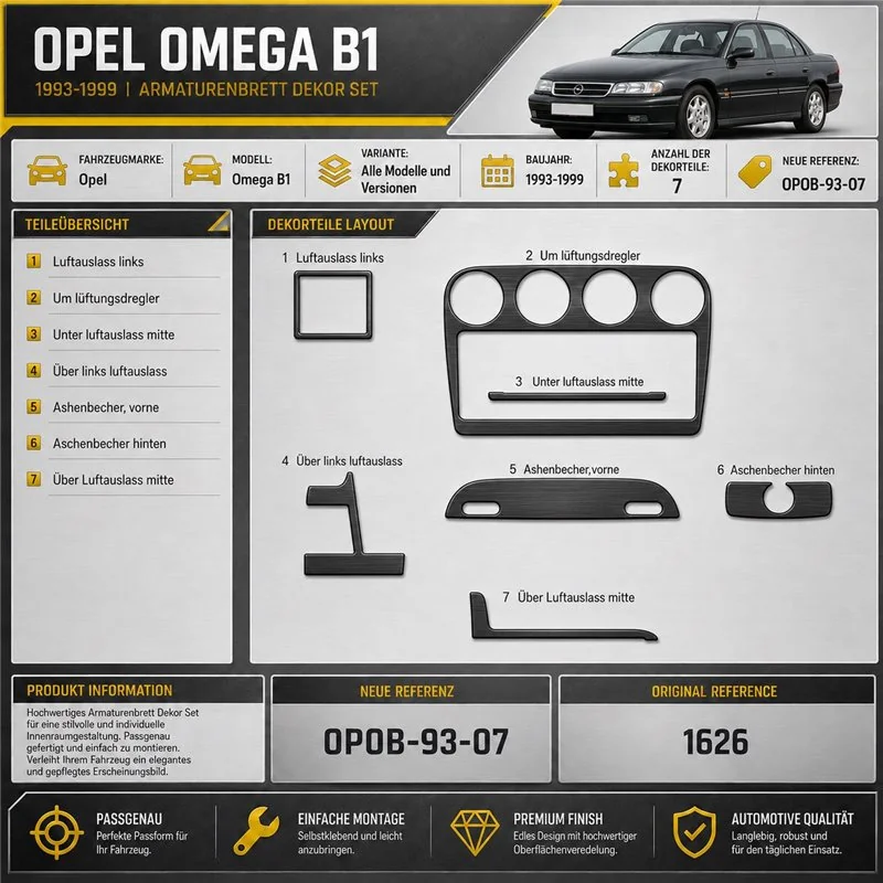 Opel Omega B1 1993-1999 3D Cockpit Dekor Interieurleisten Set 7-teilig