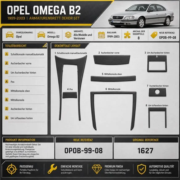 Opel Omega B2 1999-2003 3D Cockpit Dekor Interieurleisten Set 8-teilig