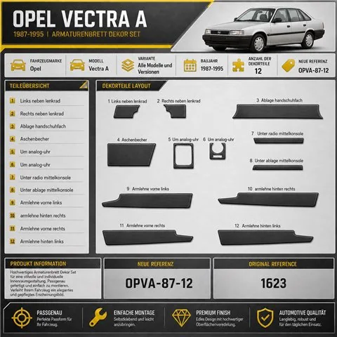 Opel Vectra A 1987-1995 3D Cockpit Dekor Interieurleisten Set 12-teilig