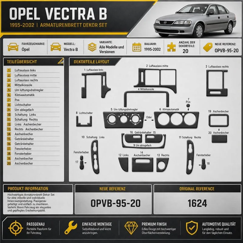 Opel Vectra B 1995-2002 3D Cockpit Dekor Interieurleisten Set 20-teilig