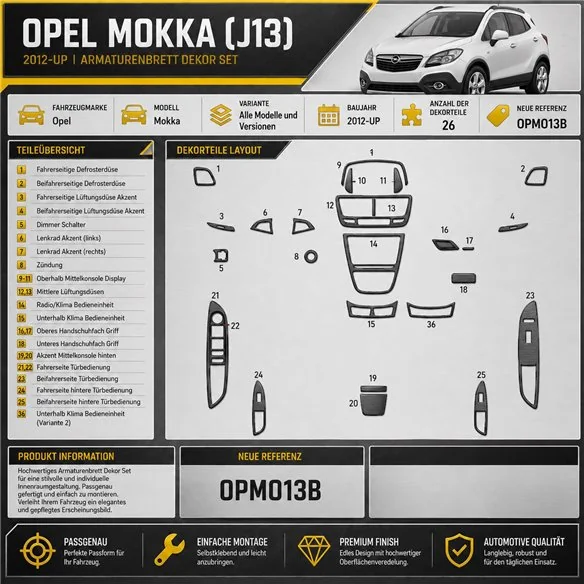 Opel Mokka 2012-heute 3D Cockpit Dekor Interieurleisten Set 26-teilig