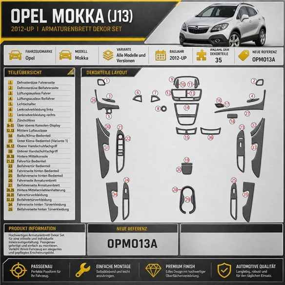 Opel Mokka 2012-heute 3D Cockpit Dekor Interieurleisten Set 35-teilig