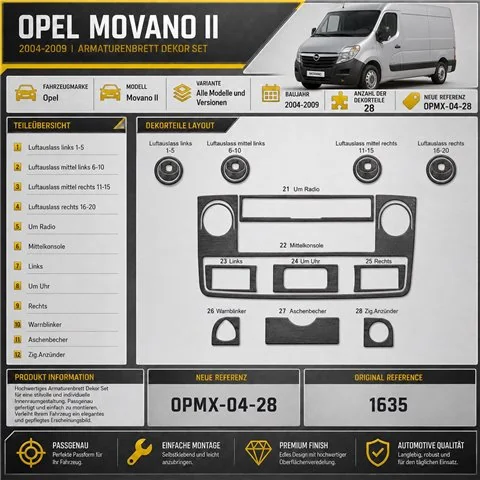 Opel Movano 2004-2009 3D Cockpit Dekor Interieurleisten Set 28-teilig