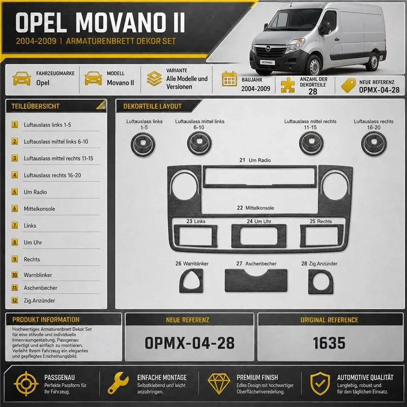 Opel Movano 2004-2009 3D Cockpit Dekor Interieurleisten Set 28-teilig