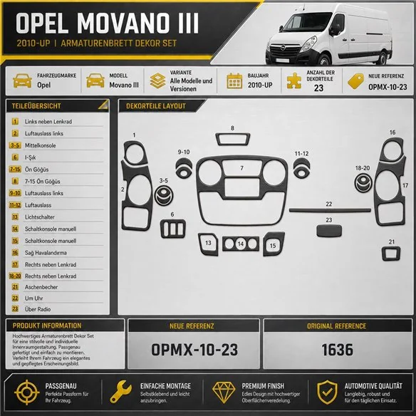 Opel Movano 2010-heute 3D Cockpit Dekor Interieurleisten Set 23-teilig