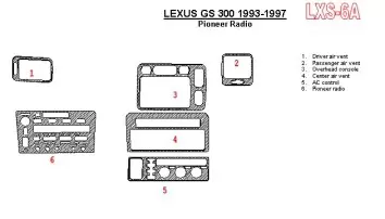 Lexus GS 1993-1997 Pioneer Radio, OEM Compliance, 6 Parts set BD innenausstattung armaturendekor cockpit dekor