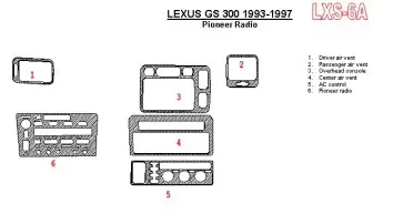 Lexus GS 1993-1997 Pioneer Radio, OEM Compliance, 6 Parts set BD innenausstattung armaturendekor cockpit dekor - 1- Cockpit Deko