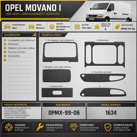 Opel Movano 1999-2003 3D Cockpit Dekor Interieurleisten Set 6-teilig