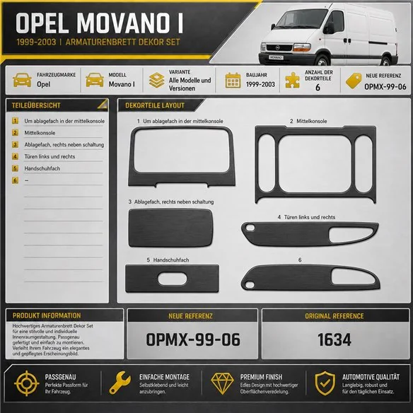 Opel Movano 1999-2003 3D Cockpit Dekor Interieurleisten Set 6-teilig