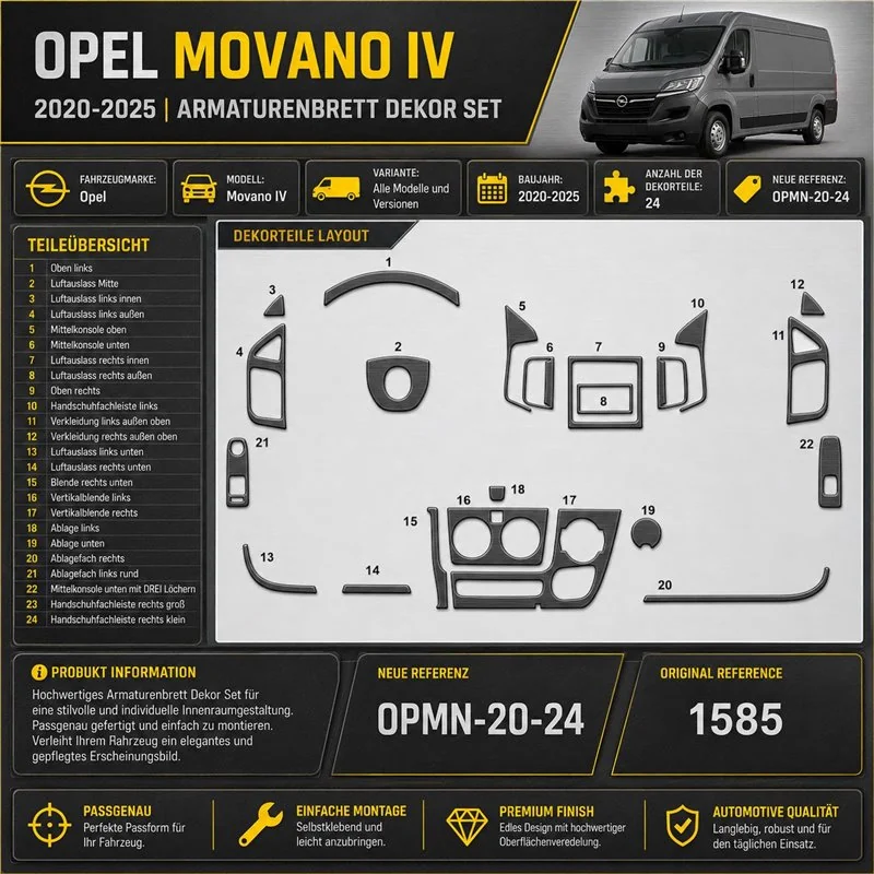 Opel Movano-Nissan Interstar 2002-heute 3D Cockpit Dekor Interieurleisten Set 6-teilig