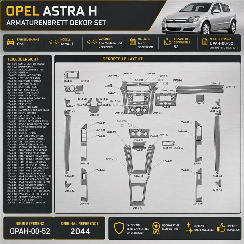 Opel Astra-H Not specified 3D Cockpit Dekor Interieurleisten Set 52-teilig