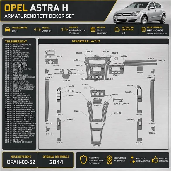 Opel Astra-H Not specified 3D Cockpit Dekor Interieurleisten Set 52-teilig