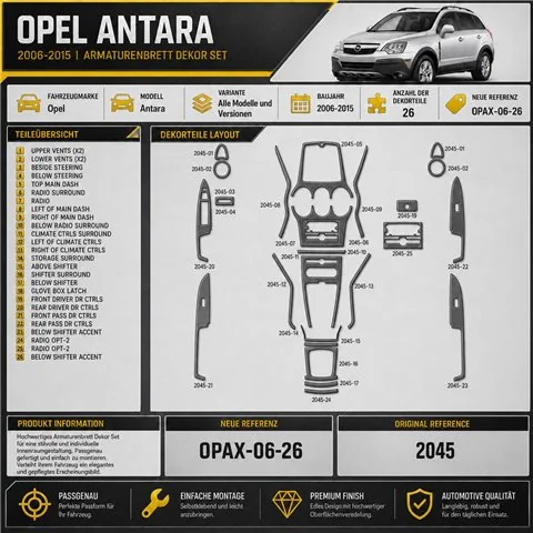 Opel Antara 2006-2015 3D Cockpit Dekor Interieurleisten Set 26-teilig