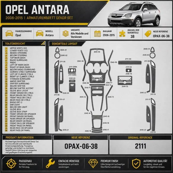 Opel Antara 2006-2015 3D Cockpit Dekor Interieurleisten Set 38-teilig