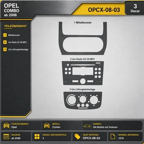 Opel Combo 2008-heute 3D Cockpit Dekor Interieurleisten Set 3-teilig
