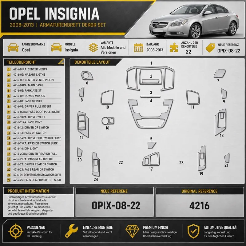 Opel Insignia 2008-2013 3D Cockpit Dekor Interieurleisten Set 22-teilig