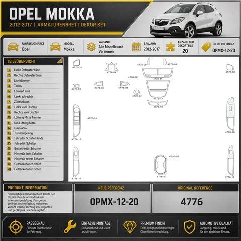 Opel Mokka 2012-2017 3D Cockpit Dekor Interieurleisten Set 20-teilig