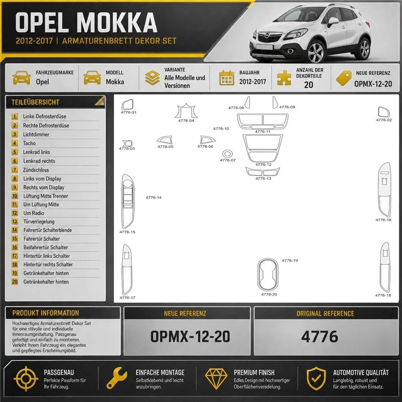 Opel Mokka 2012-2017 3D Cockpit Dekor Interieurleisten Set 20-teilig