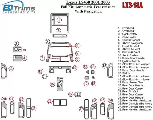 Lexus LS 2001-2003 Voll Satz, Automatic Gear, With NAVI BD innenausstattung armaturendekor cockpit dekor - 1- Cockpit Dekor Inne