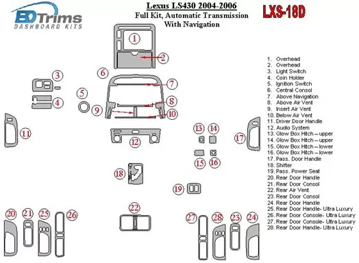 Lexus LS 2004-2006 Voll Satz, Automatic Gear, With Navigation BD innenausstattung armaturendekor cockpit dekor - 1- Cockpit Deko