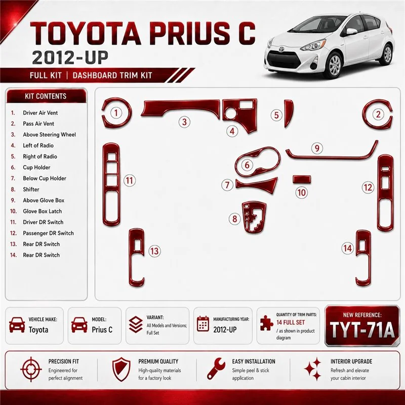 Toyota Prius C 2012-heute 3D Cockpit Dekor Interieurleisten Set Full Set / as shown in product diagram-teilig
