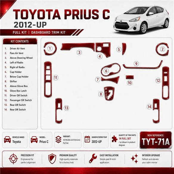 Toyota Prius C 2012-heute 3D Cockpit Dekor Interieurleisten Set Full Set / as shown in product diagram-teilig