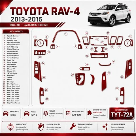 Toyota RAV-4 2013-2015 3D Cockpit Dekor Interieurleisten Set Full Set / as shown in product diagram-teilig