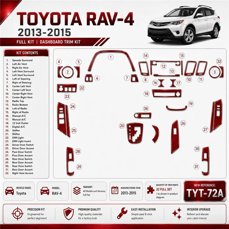 Toyota RAV-4 2013-2015 3D Cockpit Dekor Interieurleisten Set Full Set / as shown in product diagram-teilig