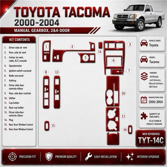 Toyota Tacoma 2000-2004 3D Cockpit Dekor Interieurleisten Set As shown in product diagram-teilig