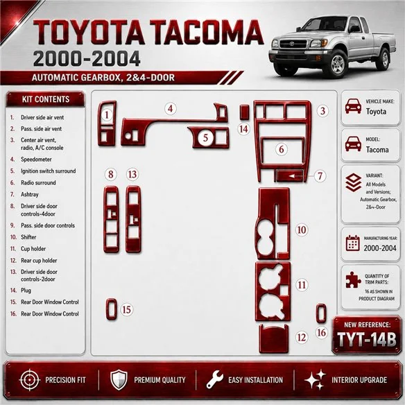 Toyota Tacoma 2000-2004 3D Cockpit Dekor Interieurleisten Set As shown in product diagram-teilig